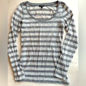 Express Striped Long Sleeve Top EUC Gray Cream Silver Lace Rayon Cotton …